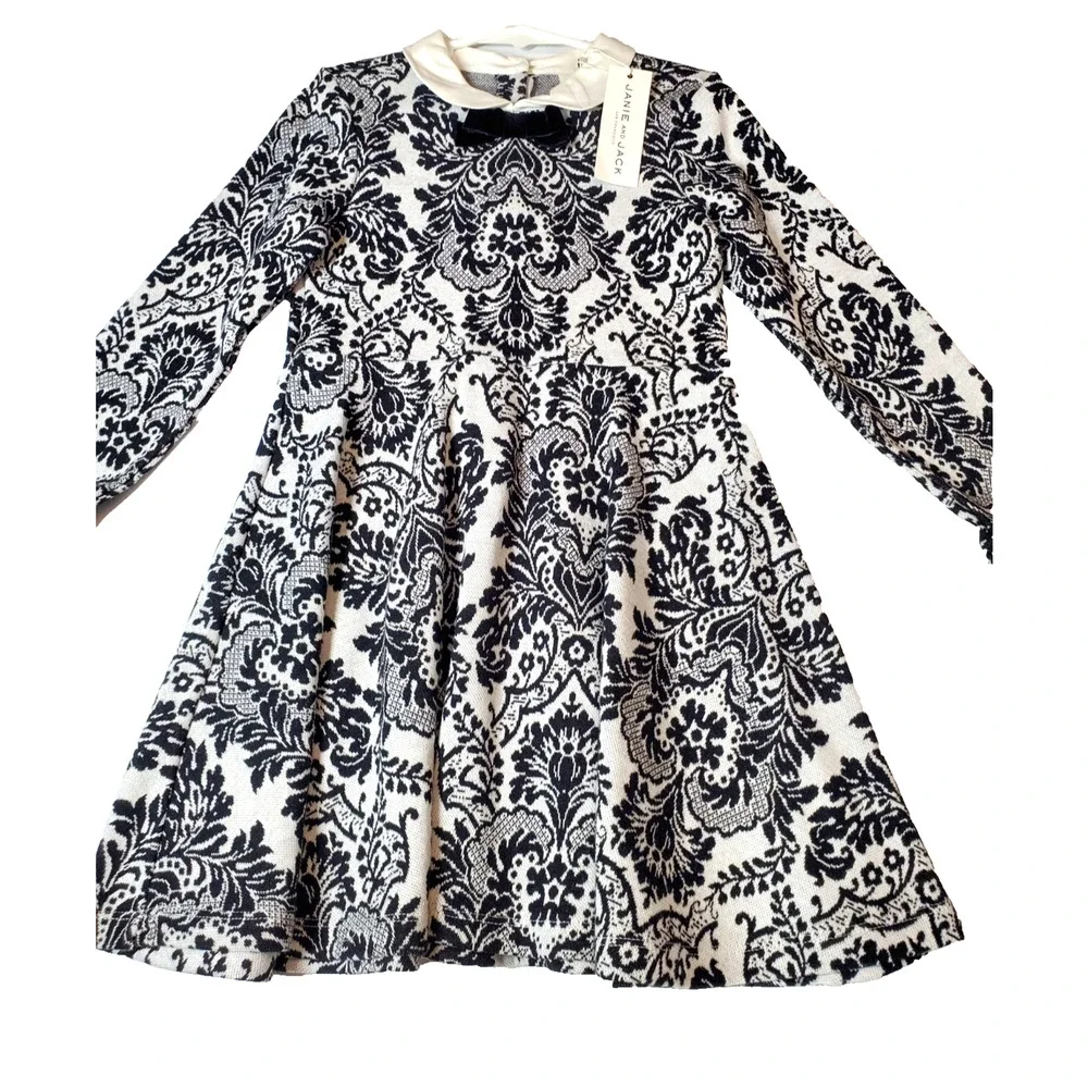 NEW Janie and Jack Girls Small Dress 100% Cotton Sweater Knit Long Sleeve Bow‎